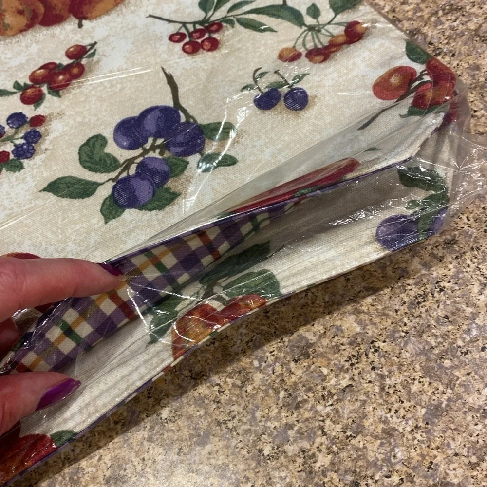 NIP Longaberger 2 Fabric Placemats Blueberry Plaid / Fruit Medley